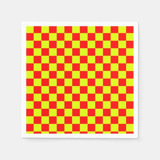Neon Geel en Rood Geruite Checkerboard  Servet (Voorkant)