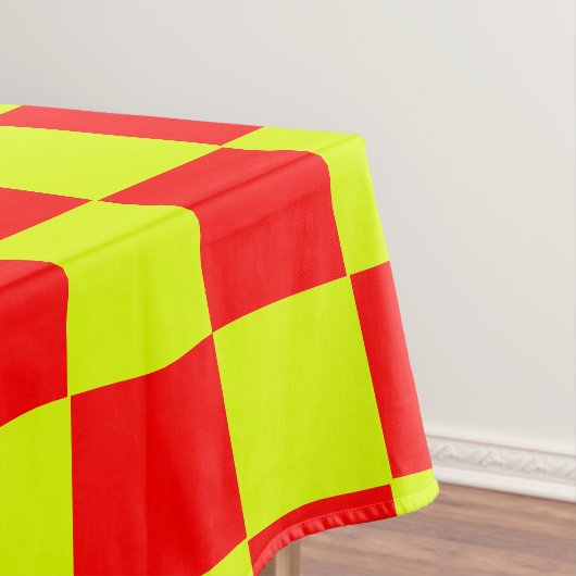 Neon Geel en Rood Geruite Checkerboard  Tafelkleed (Voorbeeld)