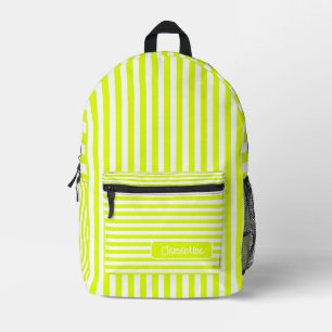 Neon Geel en Wit Gestreept Naam Bedrukte Rugzak