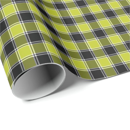Neon Geel en Zwart Geruite geruite Plaid Cadeaupapier (Rol Hoek)