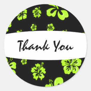 Neon Geel Groen Zwart Hibiscus Bloemensticker Ronde Sticker