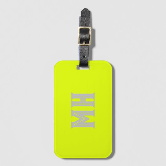 Neon geel monogram trendy reizen helder bagagelabel (Voorkant (verticaal))