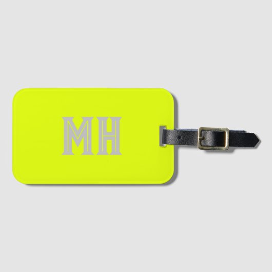 Neon geel monogram trendy reizen helder bagagelabel (Voorkant (horizontaal))