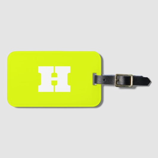 Neon geel monogram trendy reizen helder bagagelabel (Voorkant (horizontaal))