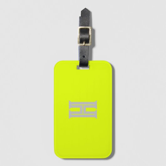 Neon geel monogram trendy reizen helder bagagelabel (Voorkant (verticaal))