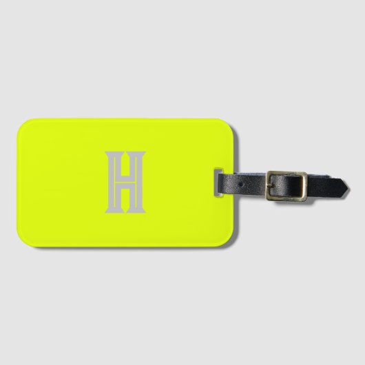 Neon geel monogram trendy reizen helder bagagelabel (Voorkant (horizontaal))