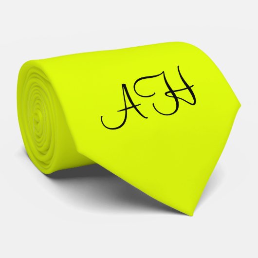 Neon Geel Retro Monogram Fluorescent Bright Stropdas (Opgerold)