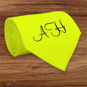Neon Geel Retro Monogram Fluorescent Bright Stropdas