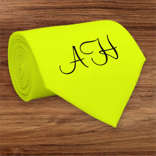 Neon Geel Retro Monogram Fluorescent Bright Stropdas