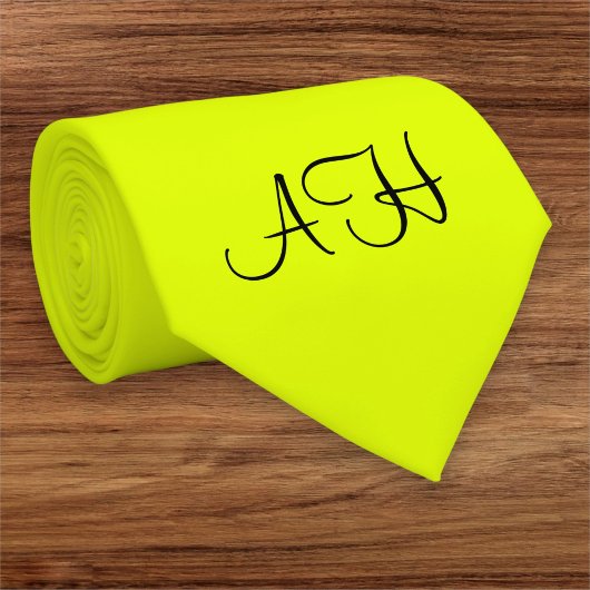 Neon Geel Retro Monogram Fluorescent Bright Stropdas