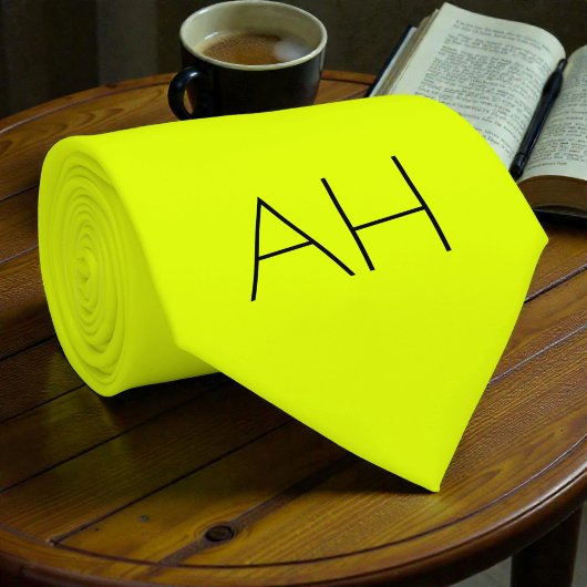 Neon Geel Retro Monogram Fluorescent Bright Stropdas