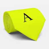 Neon Geel Retro Monogram Fluorescerend Helder Stropdas (Opgerold)