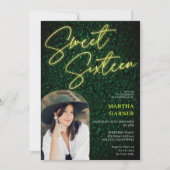 Neon geel teken script groen foto boog Sweet 16 Kaart (Voorkant)
