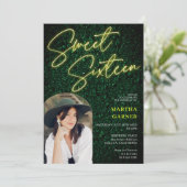 Neon geel teken script groen foto boog Sweet 16 Kaart (Staand voorkant)