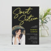 Neon geel teken script leuke foto boog Sweet 16 Kaart (Staand voorkant)