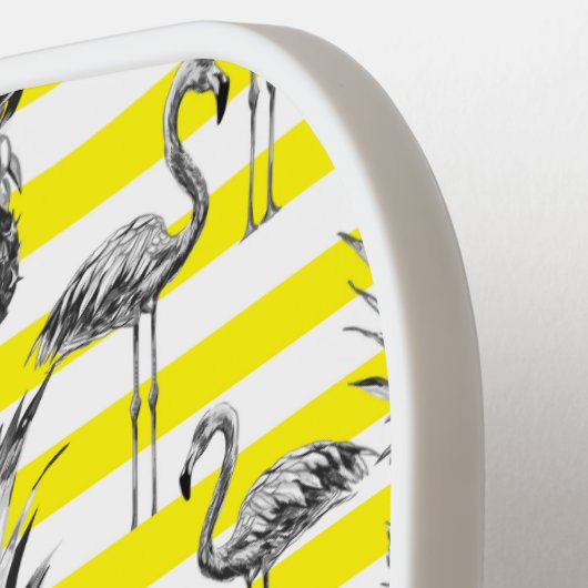 Neon Geel Tropische Ananassen Flamingo's Op Maat G Pickleball Paddle (Links Detail)