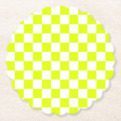 Neon Geel Wit Geruit Schaakbord  Kartonnen Onderzetters (Voorkant)