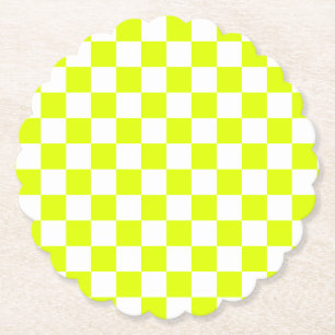 Neon Geel Wit Geruit Schaakbord  Kartonnen Onderzetters