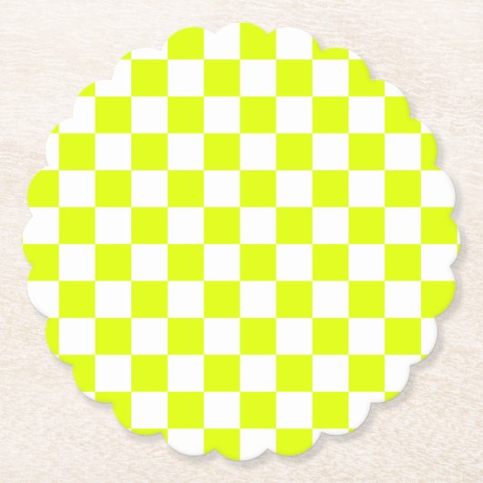 Neon Geel Wit Geruit Schaakbord  Kartonnen Onderzetters (Voorkant)
