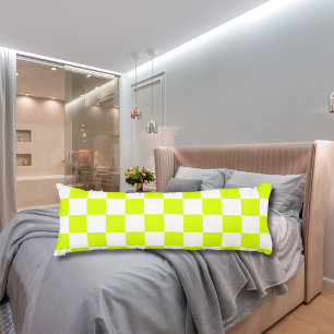 Neon Geel Wit Geruit Schaakbord  Lichaamskussen