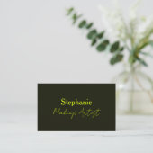 Neon Geel Zwart Aangepast Script Tekst Make-up Art Visitekaartje (Staand voorkant)
