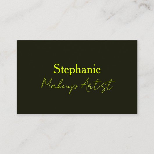 Neon Geel Zwart Aangepast Script Tekst Make-up Art Visitekaartje (Voorkant)
