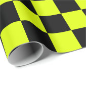 Neon Geel Zwart Geruit Schaakbord  Cadeaupapier (Rol Hoek)