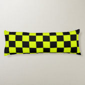 Neon Geel Zwart Geruit Schaakbord  Lichaamskussen (Achterkant)