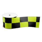 Neon Geel Zwart Geruit Schaakbord  Satijnen Lint (Spoel)