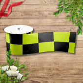 Neon Geel Zwart Geruit Schaakbord  Satijnen Lint