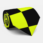 Neon Geel Zwart Geruit Schaakbord  Stropdas (Opgerold)