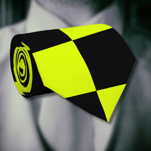 Neon Geel Zwart Geruit Schaakbord  Stropdas
