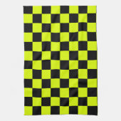 Neon Geel Zwart Geruit Schaakbord  Theedoek (Verticaal)