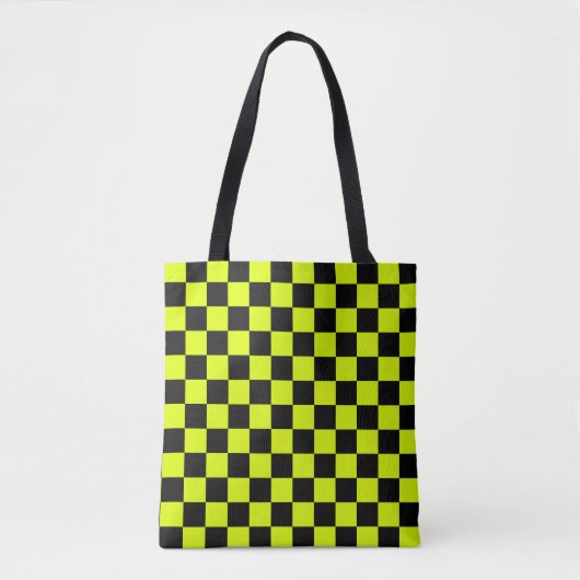 Neon Geel Zwart Geruit Schaakbord  Tote Bag (Voorkant)