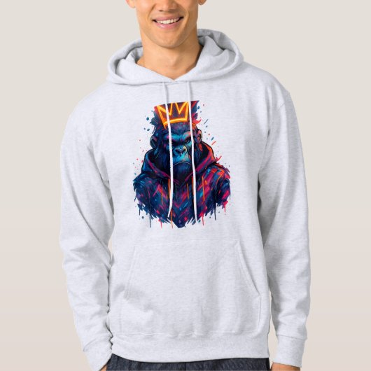 Neon gekroonde gorilla graffiti kunst hoodie (Voorkant)
