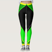 Neon Gelb Schwarz Grüne Punkte Streifen Leggings (Voorkant)