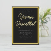 Neon gele lichten zwart moderne RSVP verjaardag Kaart (Staand voorkant)