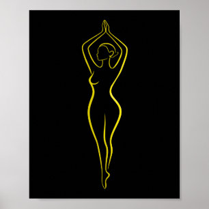 Neon Gele Vrouw Lichaam Lijn Kunst Zwart Minimalis Poster