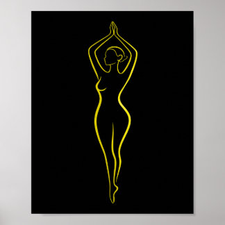 Neon Gele Vrouw Lichaam Lijn Kunst Zwart Minimalis Poster