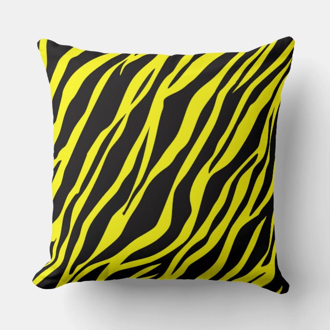 Neon Gele Zebra Strepen Kussen (Voorkant)