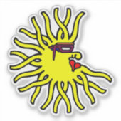 Neon gele zonwezentje met bril sticker (Voorkant)