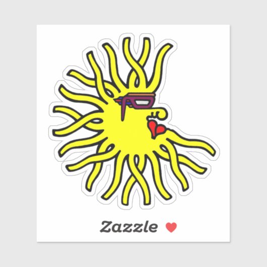 Neon gele zonwezentje met bril sticker (Vel)
