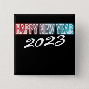 neon gelukkig nieuw jaar 2023 vierkante button 5,1 cm