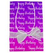 Neon Gelukkige Verjaardag Met Witte Boog Medium Cadeauzakje (Voorkant)