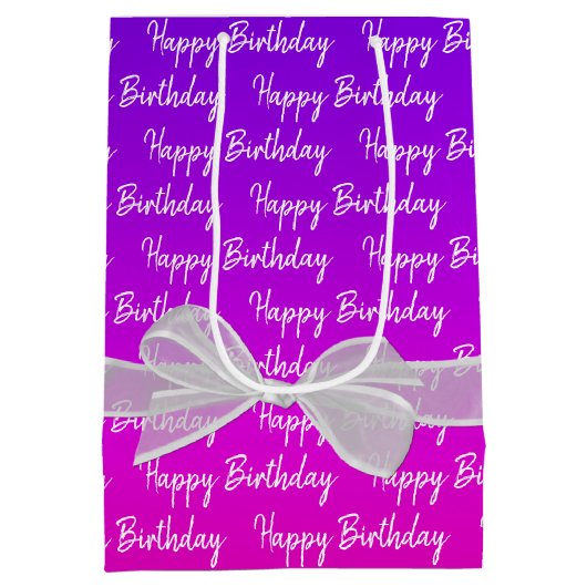 Neon Gelukkige Verjaardag Met Witte Boog Medium Cadeauzakje (Achterkant)
