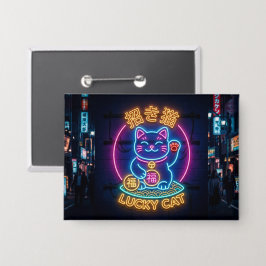 Neon Gelukskat – Japanse Street Maneki Neko Button