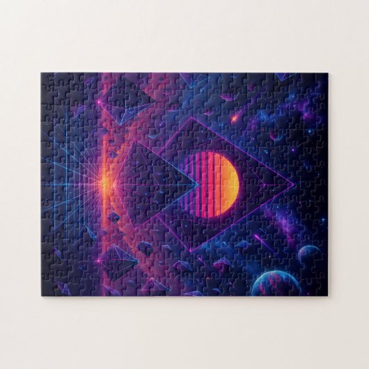 Neon Geometric Ascension in Deep Space Legpuzzel (Horizontaal)