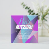 Neon Geometrical Blue Bar Mitzvah Kaart (Staand voorkant)
