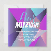 Neon Geometrical Blue Bar Mitzvah Kaart (Voorkant)