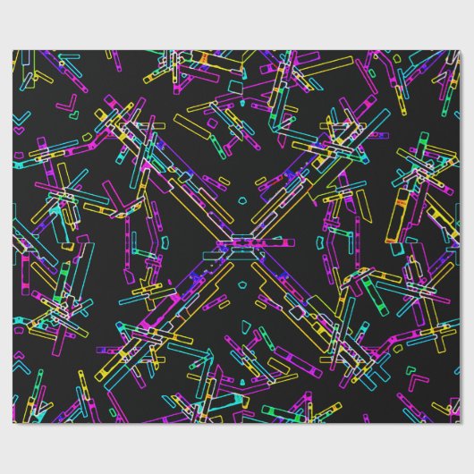 Neon Geometrie Explosie: Levendig Abstract Spatwer Cadeaupapier (Vlak)